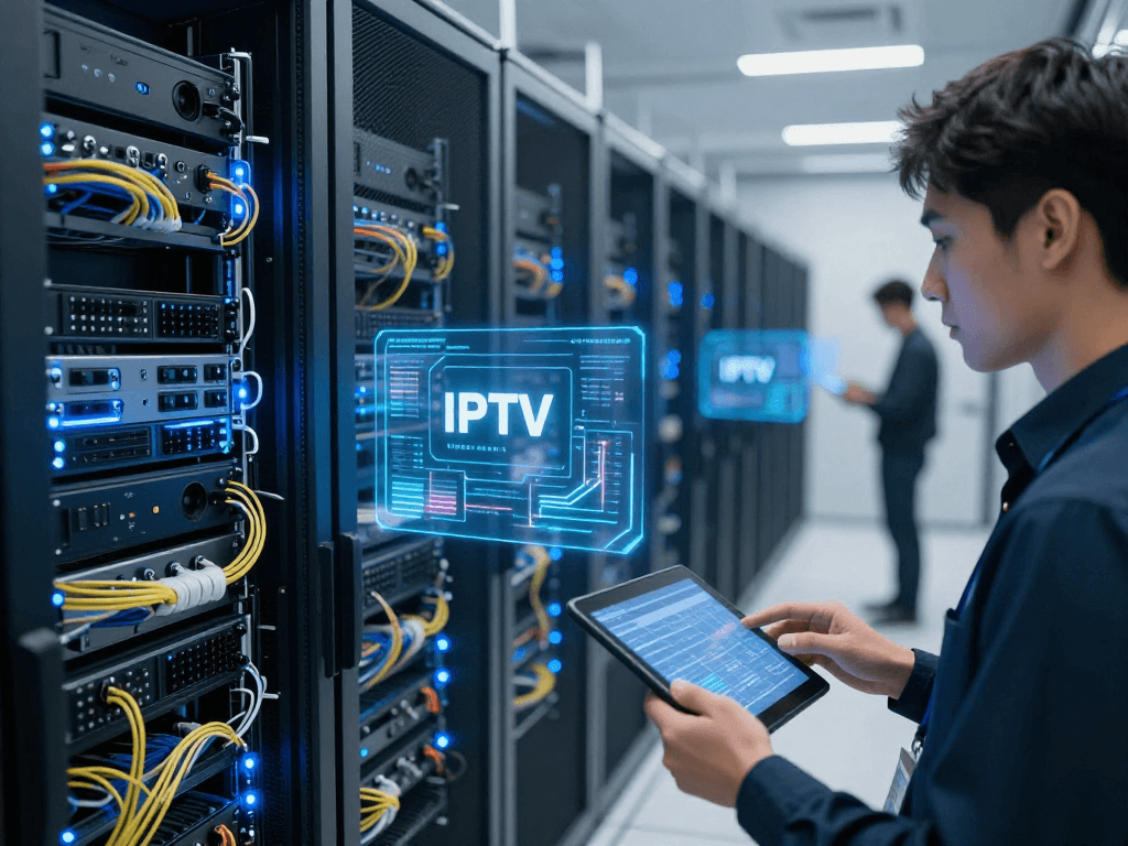 IPTV reseller panel dashboard in a modern server environment showcasing SaaS solutions and cloud computing technology.