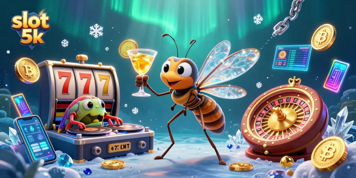 Experience the vibrant ambiance of slot 5k with a spirited animated scene of casino life capturing excitement.