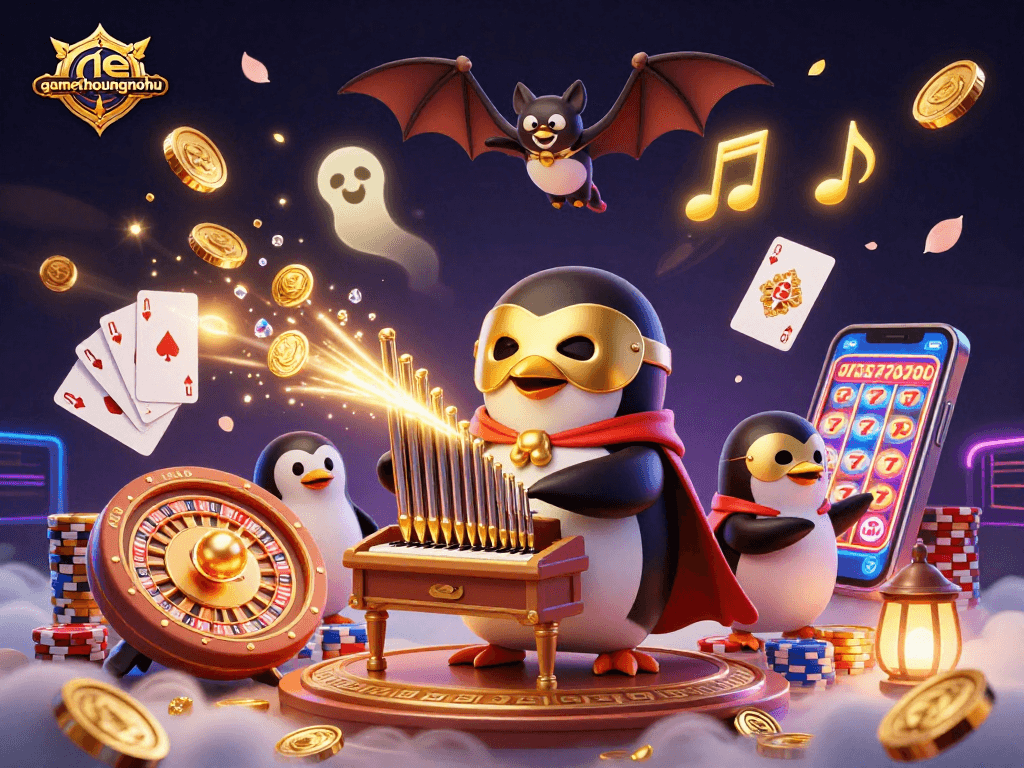 Experience gamethuongnohu's thrill as a phantom penguin plays music that shoots gold coins.
