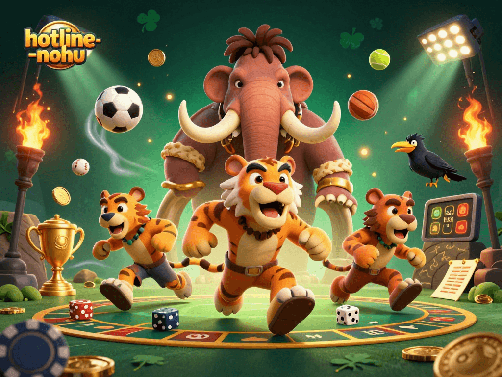 Experience thrilling action at hotline-nohu's prehistoric casino with vibrant characters and dynamic gambling elements.