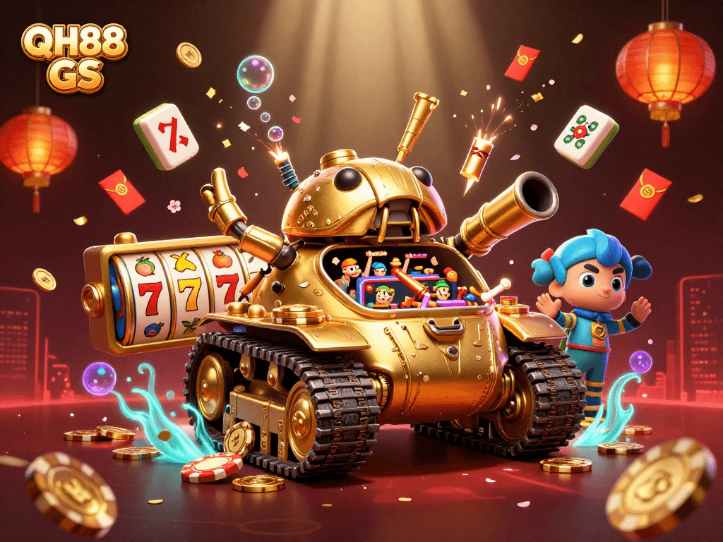 Engage with QH88 GS through a vibrant casino scene filled with captivating gaming elements.