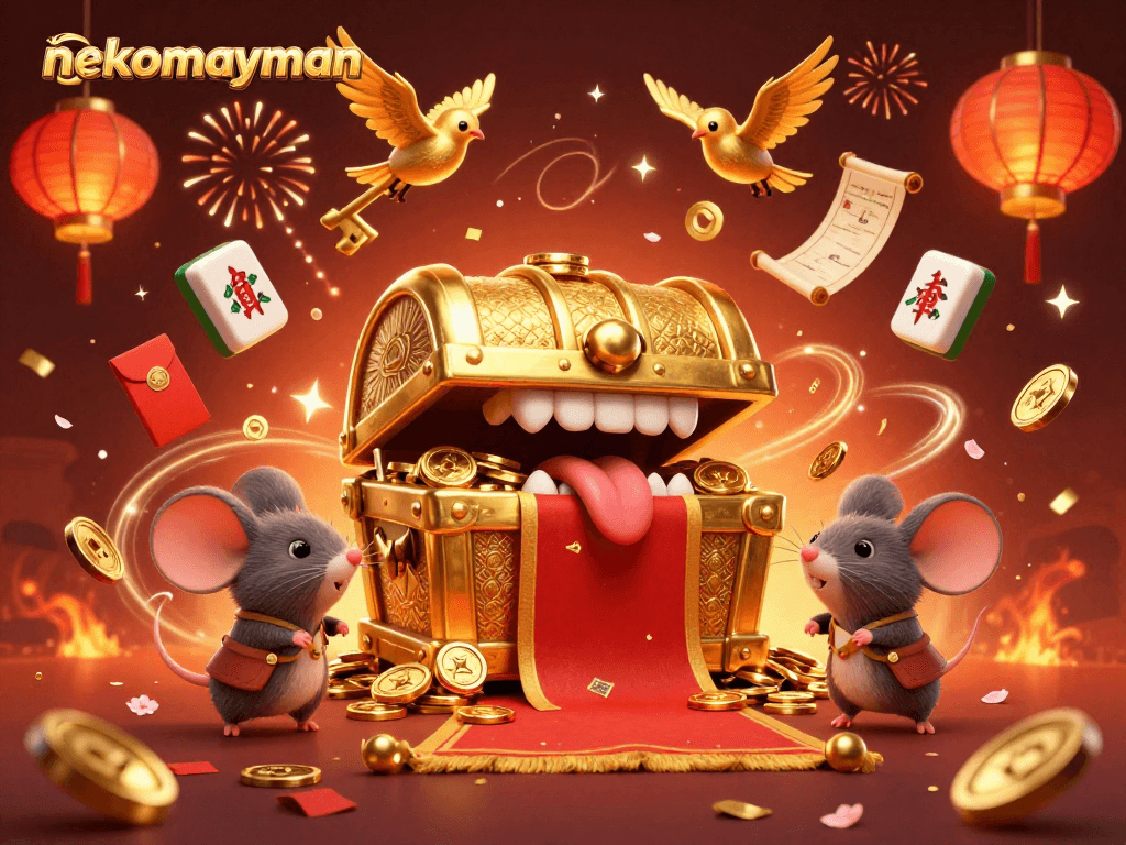 Experience the thrill of nekomayman with golden treasures and vibrant casino elements.