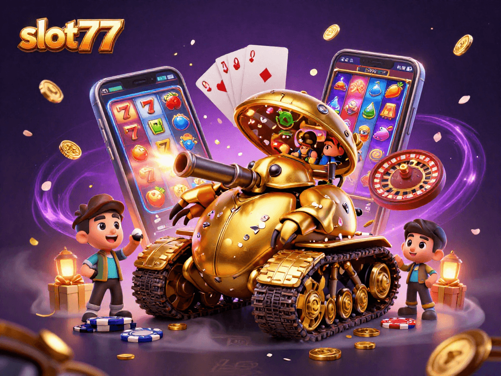 Play exciting slot777 games with vibrant visuals and golden coins erupting in this fun-filled illustration.