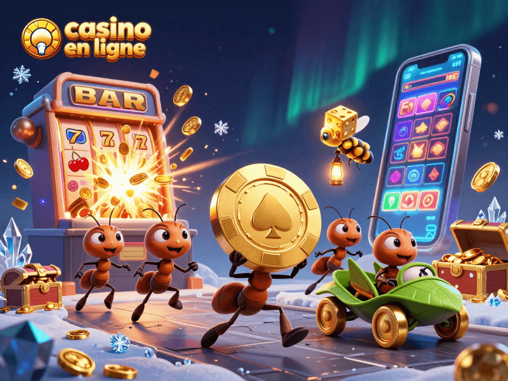 Vivez l'excitation du casino en ligne avec une équipe d'insectes en quête de gains majeurs.
