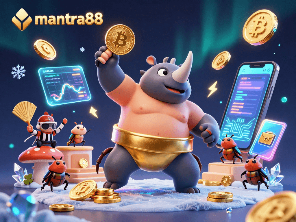 Experience exhilarating wins at mantra88 with a lively sumo beetle competition in a vibrant casino scene.