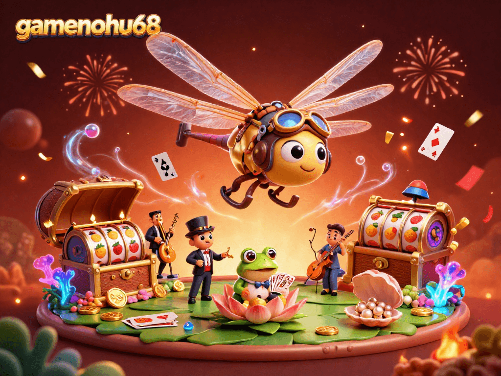 Experience gamenohu68 with this rich 3D casino illustration featuring exciting characters and dynamic gaming elements.