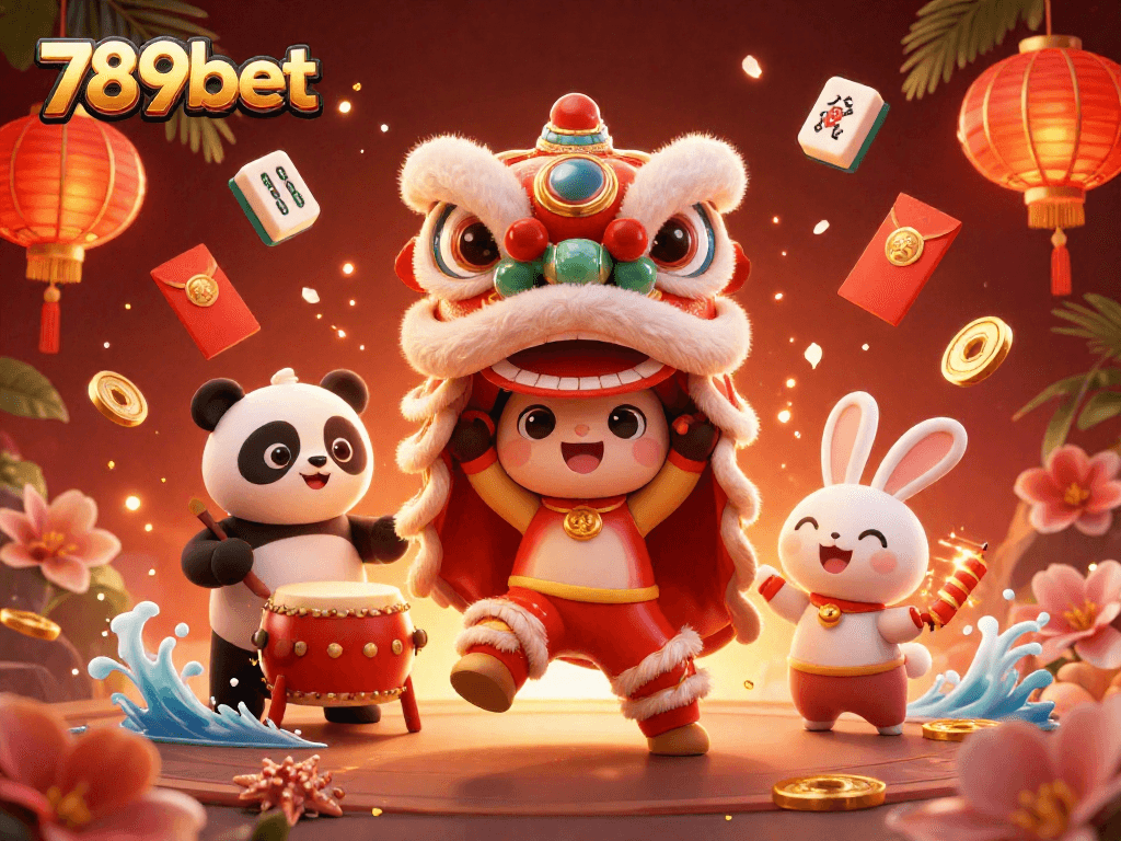 Bettors enjoy dynamic gaming with 789bet's festive lion dance, exciting symbols, and vibrant decor.