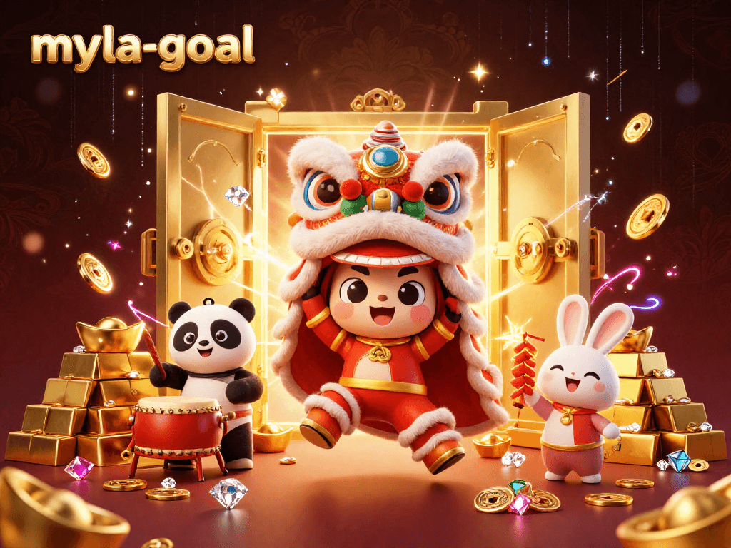 Experience the excitement of myla-goal with a vibrant 3D illustration featuring engaging gambling elements and characters.