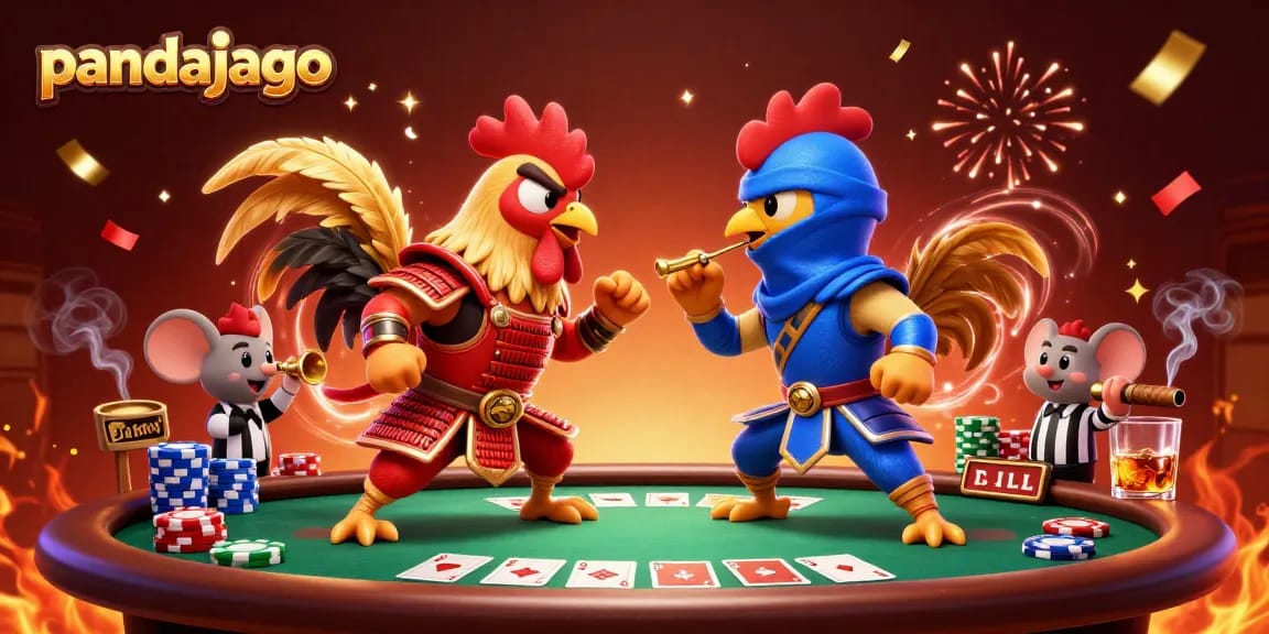 Rasakan keseruan di pandajago dengan roosters bertarung seru di meja poker!