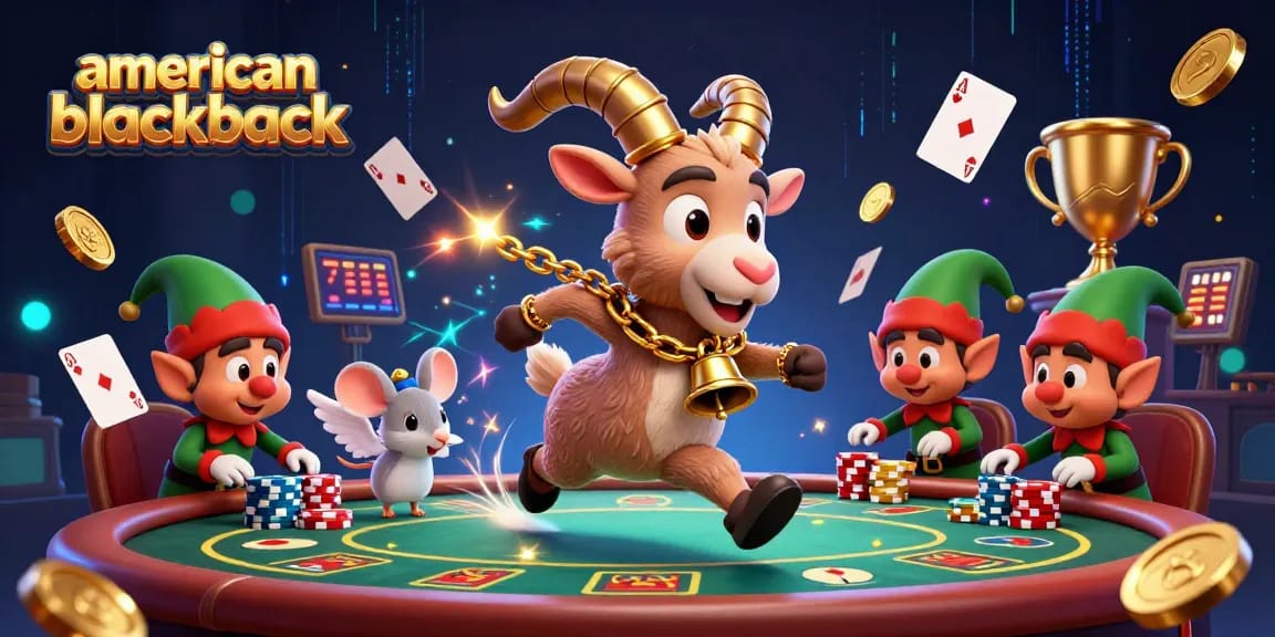 Engaging scene showcasing American Blackjack with lively characters and dynamic poker elements for players.
