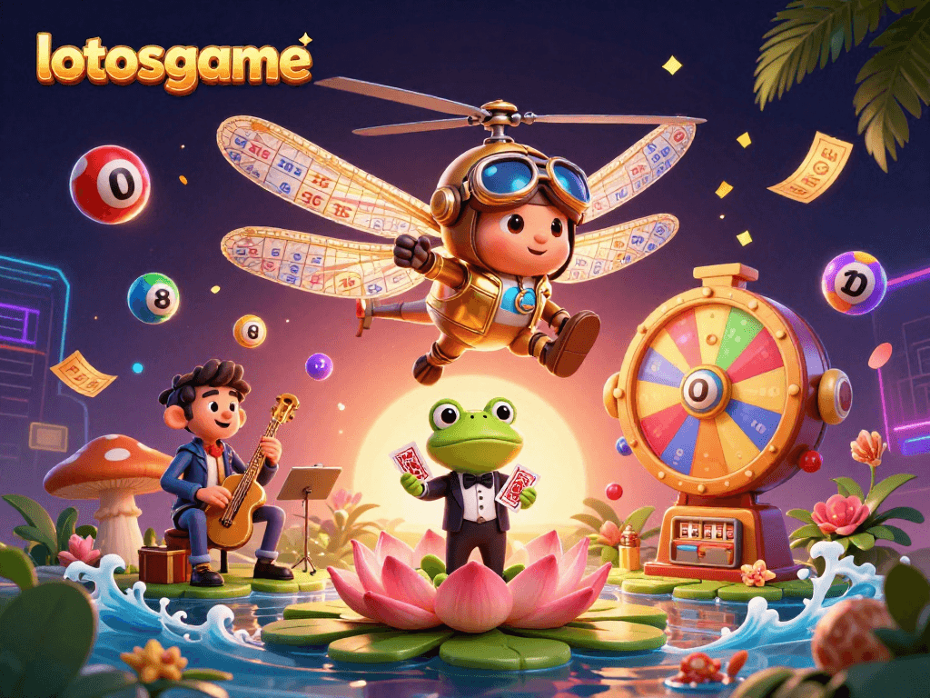 Participate in thrilling games at lotosgame with vibrant casino elements in an energizing scene.