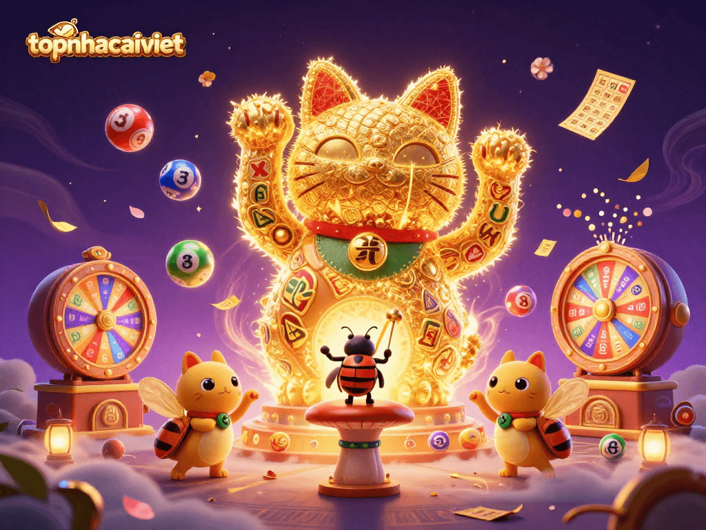 Experience the thrill of topnhacaiviet in a vibrant casino fantasy scene filled with winning symbols and excitement.