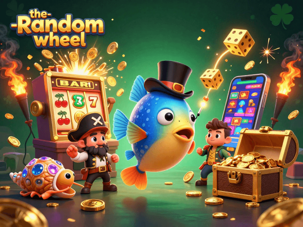 Experience the-random-wheel excitement with a captivating jackpot scene featuring unique characters and dynamic game elements.