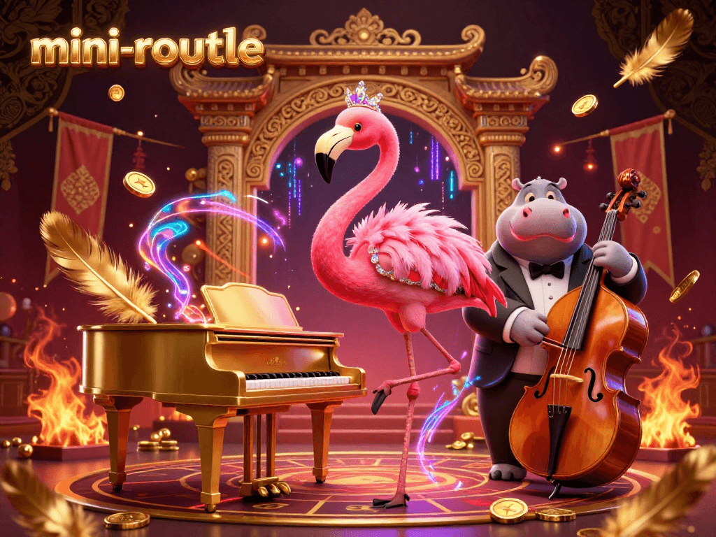 Experience the excitement of mini-roulette with vibrant casino art featuring a flamingo singer and hippo bassist.