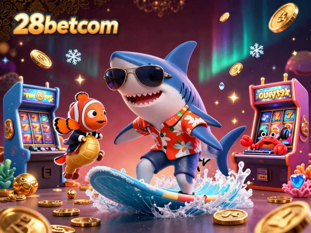 Experience the thrill of online gaming with 28betcom's vibrant casino illustration featuring engaging characters and exciting game elements.