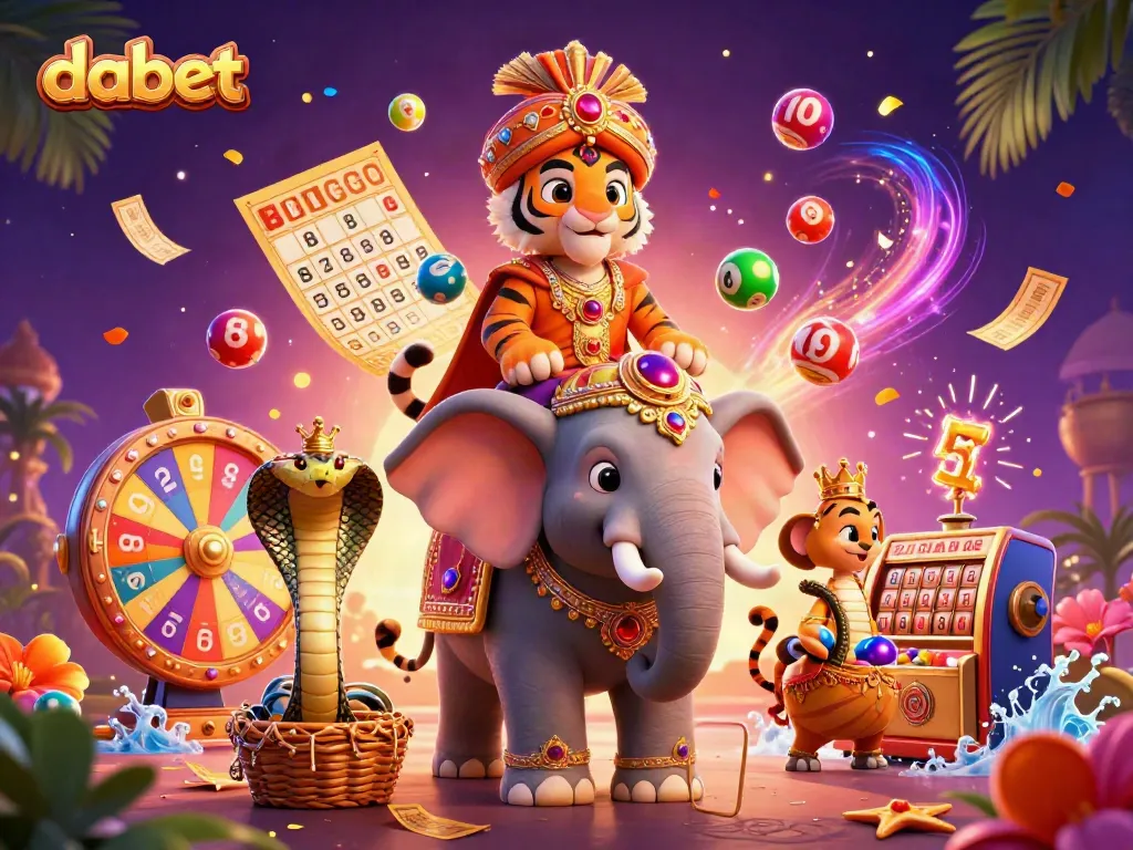 Engage in thrilling gambling experiences at Dabet with a colorful 3D casino adventure illustration.