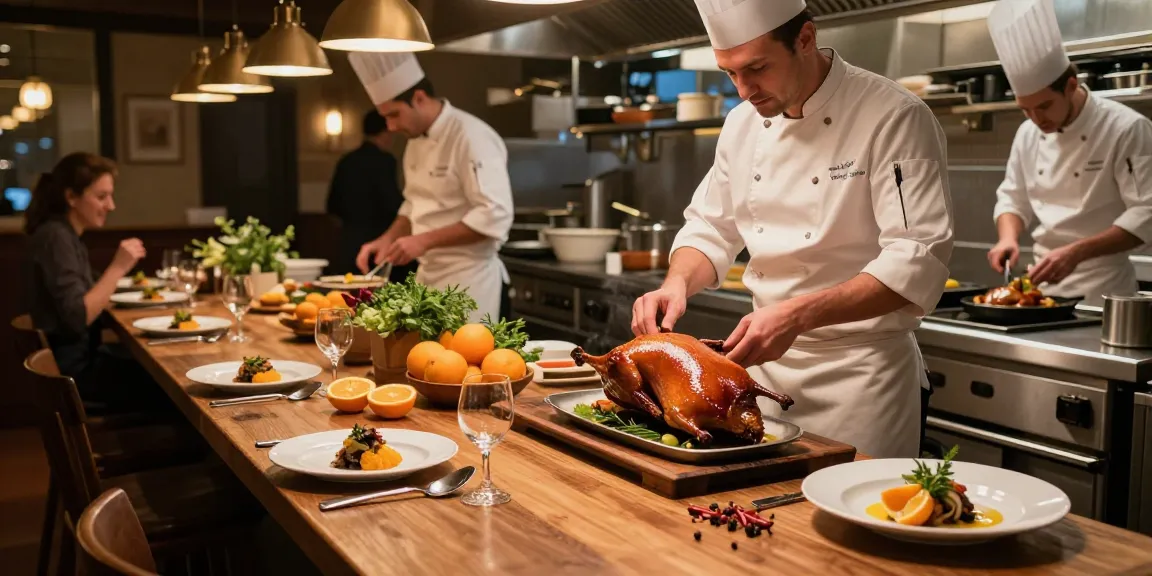 Experience the best duck a l’orange near me, expertly plated in a gourmet kitchen with fresh ingredients.