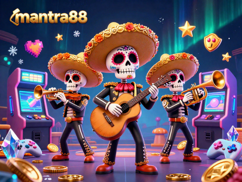 mantra88 engages players with a vibrant 3D illustration of a lively mariachi band in a vibrant casino scene.