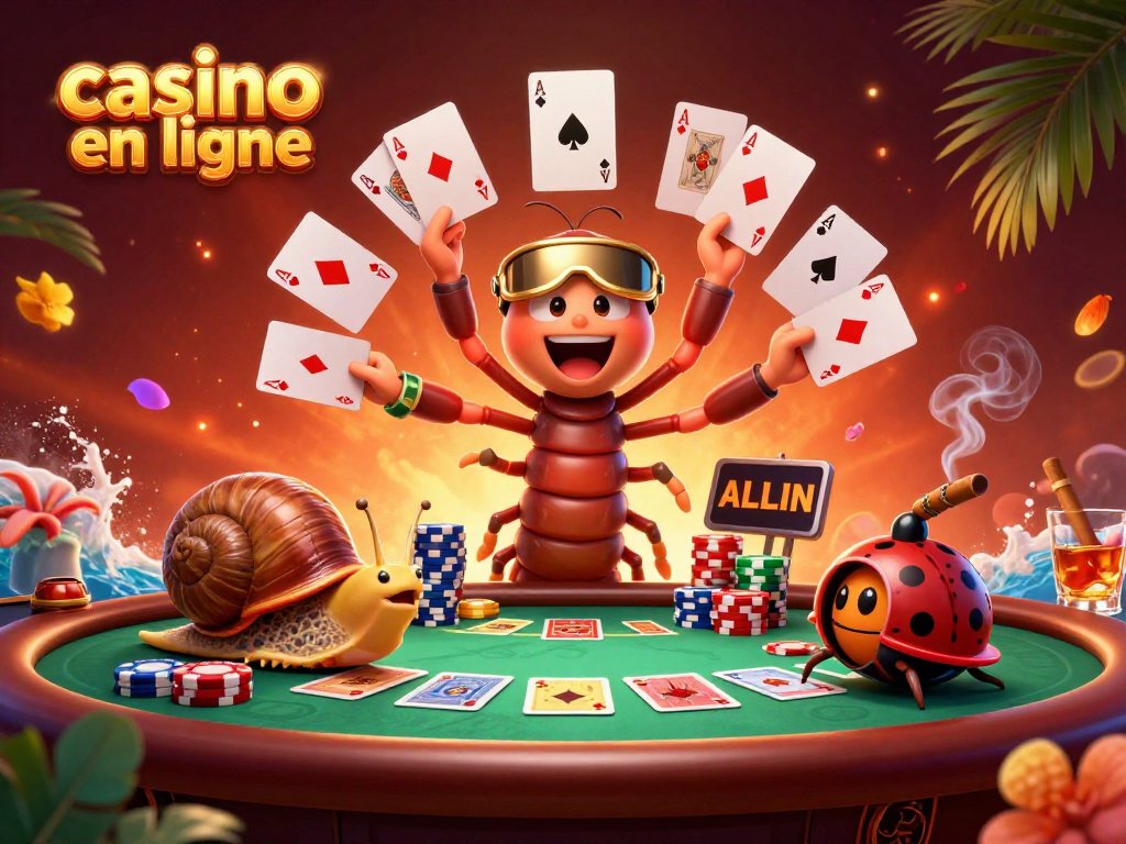 Gagnez des jetons au casino en ligne avec le croupier mille-pattes et le joueur escargot.