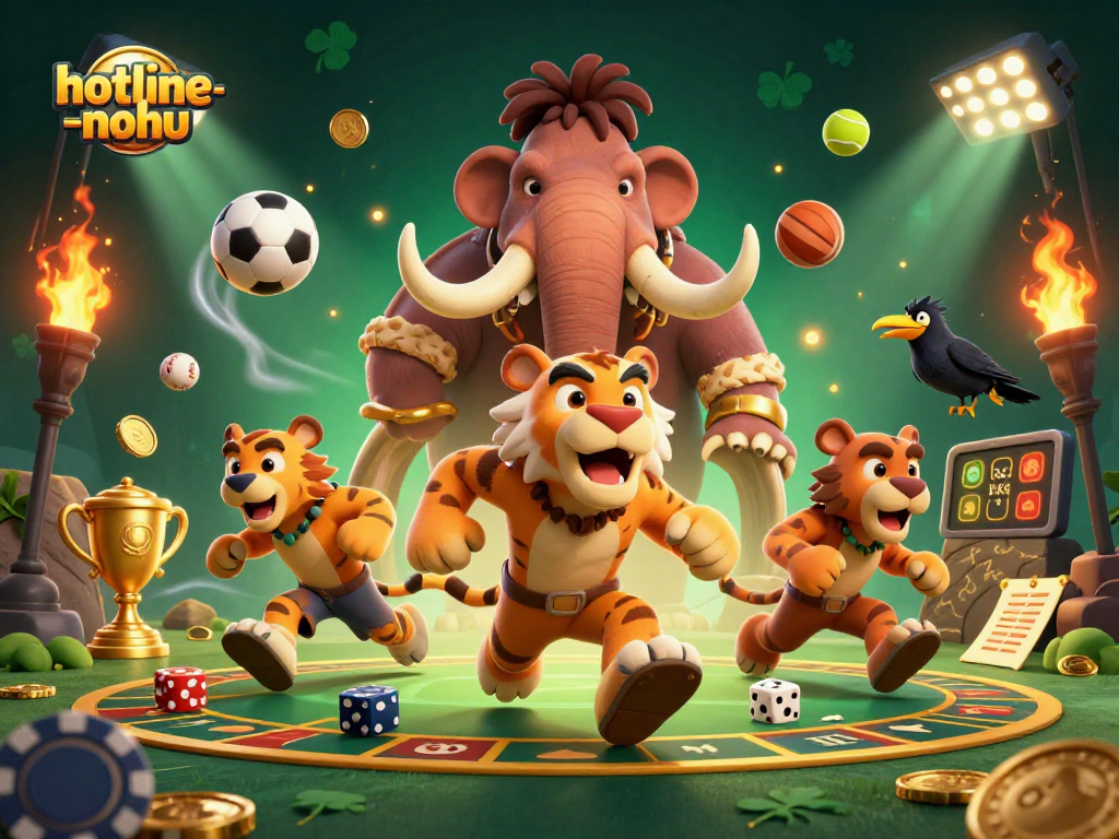 Experience thrilling action at hotline-nohu's prehistoric casino with vibrant characters and dynamic gambling elements.