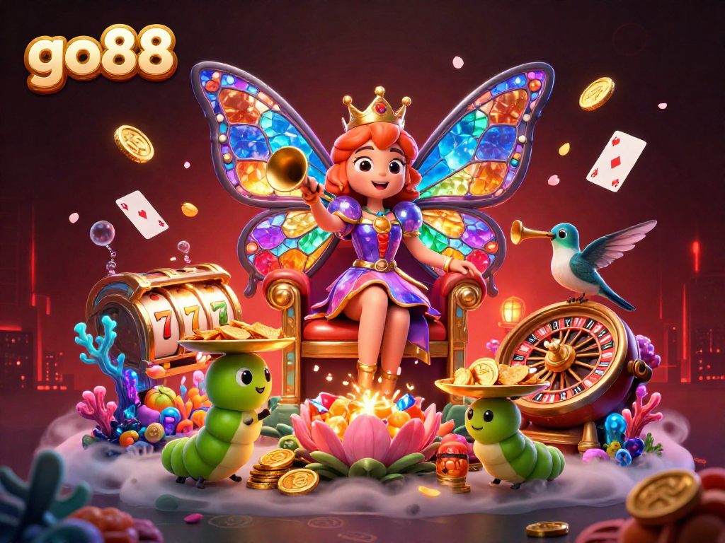 Experience the vibrant world of go88 as vibrant characters and casino elements come alive in an enchanting 3D illustration.