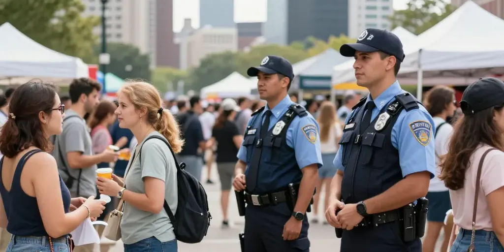 Security Company providing local services at a bustling event, ensuring safety.