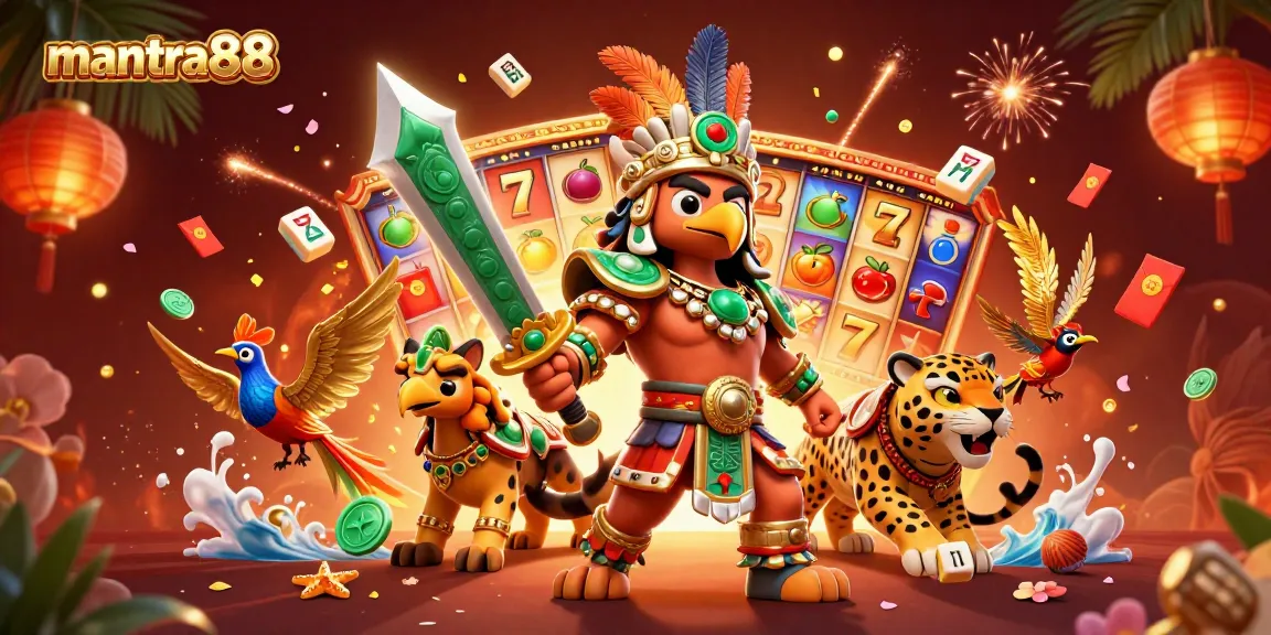 Experience the thrill of mantra88 slots and jackpots with vibrant illustrations in a dynamic casino scene.