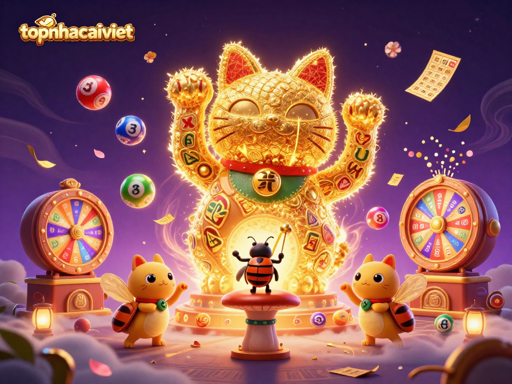Experience the thrill of topnhacaiviet in a vibrant casino fantasy scene filled with winning symbols and excitement.