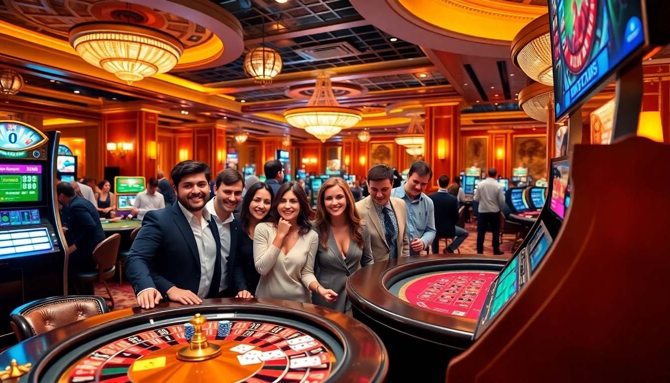 Engaging casino action at https://nhacaiuytin.news/ showcasing gamblers enjoying slot machines and table games.