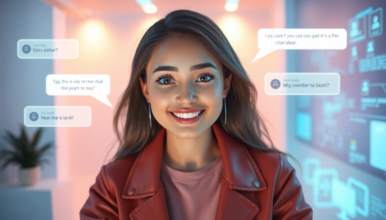 The AI girlfriend engages users in friendly conversation on a digital interface, showcasing interactive technology.