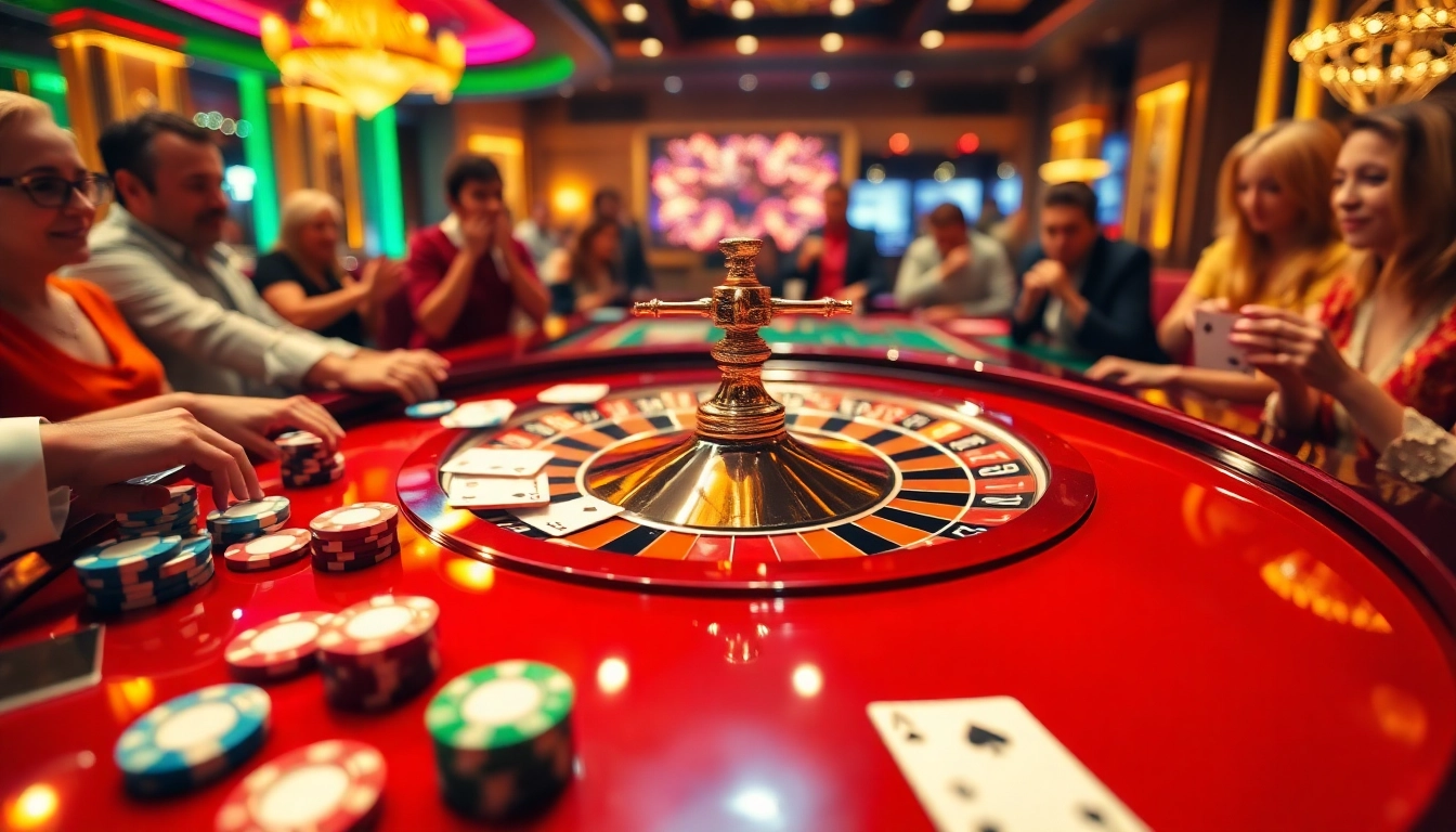 Players engaging in thrilling gambling action at 58vin roulette table with vibrant colors.
