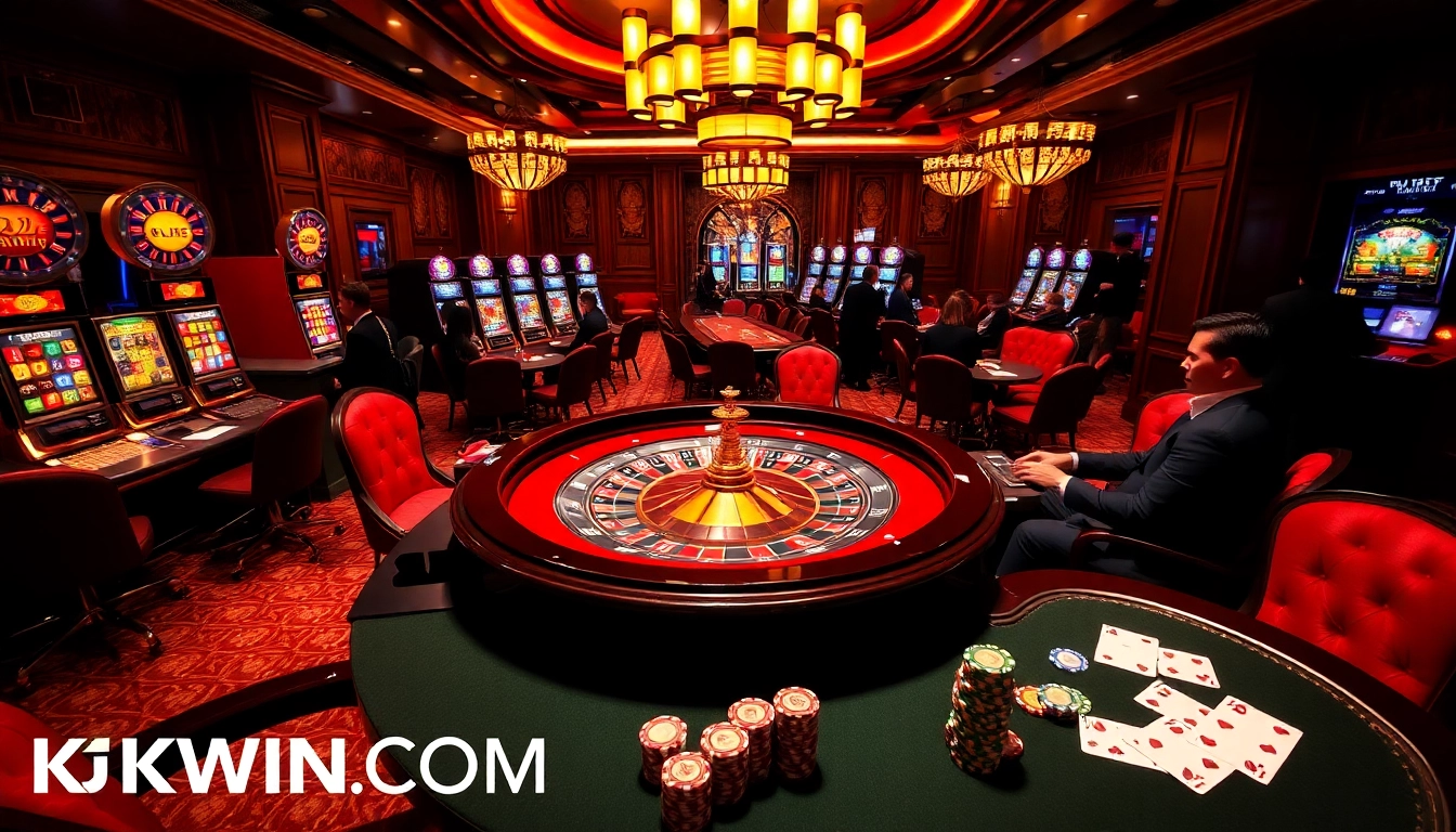 Experience the thrill at KKWIN COM's luxurious casino with engaging roulette tables and vibrant games.
