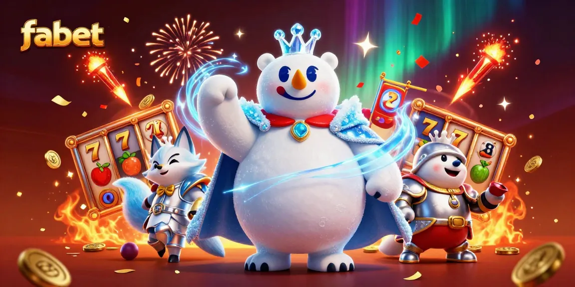 Engage with fabet's thrilling slots experience featuring a majestic ice king and animated gold confetti.