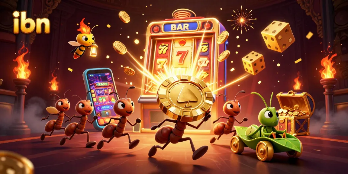 Ants in a casino heist, carrying a golden poker chip at ibn's new online casinos 2026.