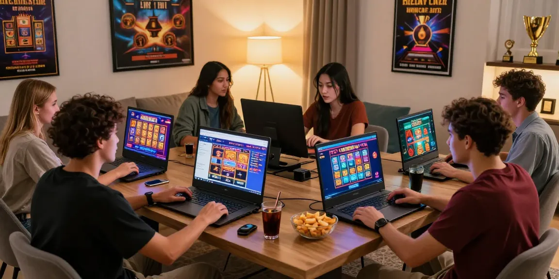 Friends enjoying online gaming at credit card casinos with various devices and a cozy ambiance.