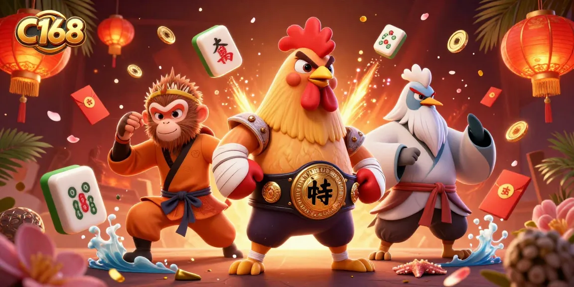 C168 players enjoy diverse games featuring a fierce rooster and skilled martial artists.